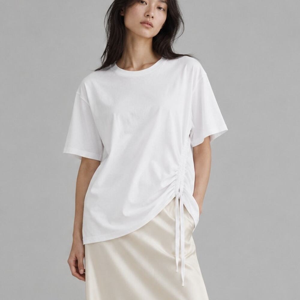 Lululemon Side-Cinch Cotton T-Shirt Womens White Tee With Ties Short Sleeve